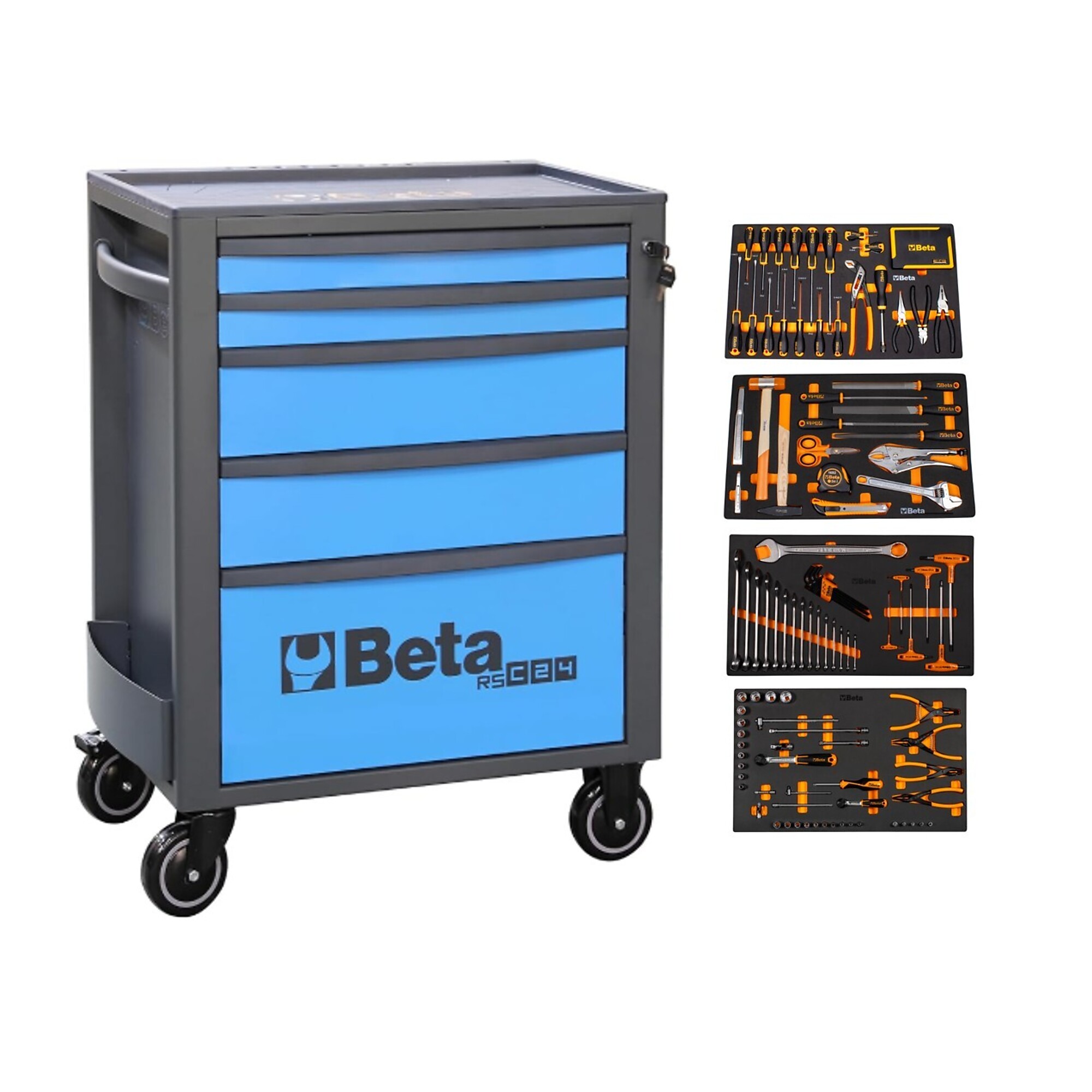 Beta RSC24 Blue 7-Drawer Rolling Tool Cabinet with 207 Piece SAE Tool Set